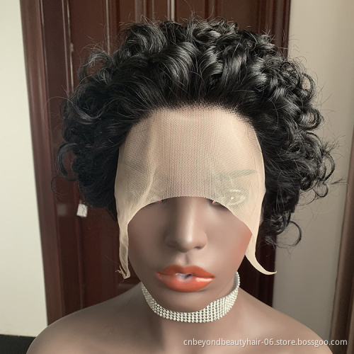Curly Short Bob Lace Wigs Blonde Pixie Peruvian Human Hair Lace Bob Wig For Black Women Density 150% Water Wave Remy Virgin Hair